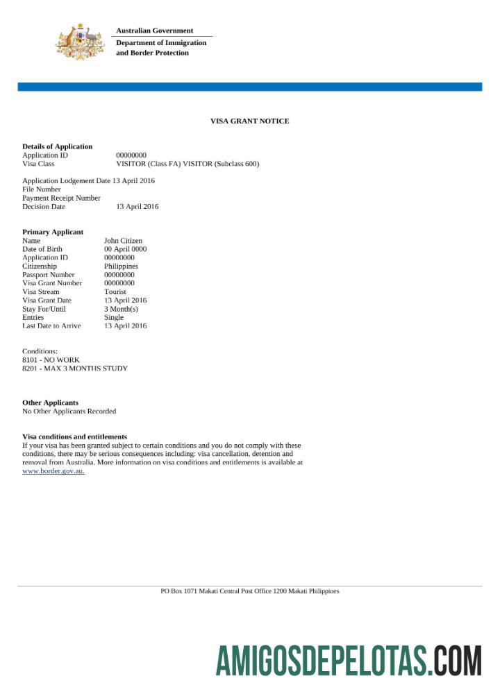 em branco Visto E da Austrália em modelo Word e PDF